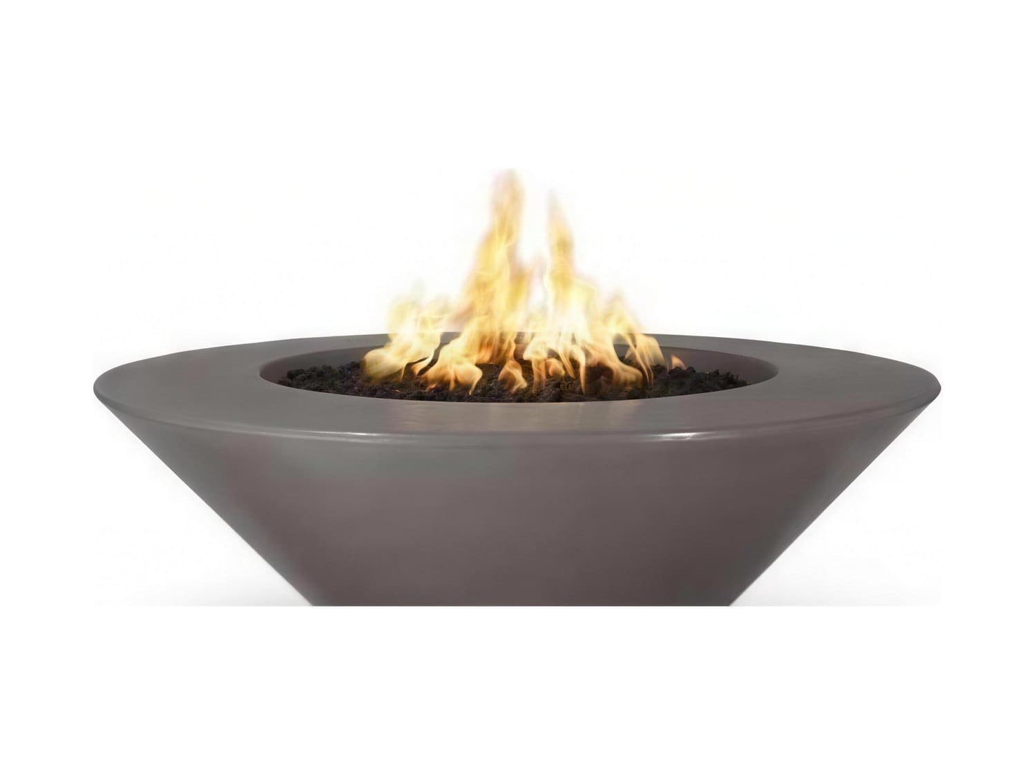 Pero cone gas fire table in concrete finish with lava rock and flame